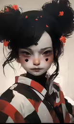 a woman with black hair and red hair