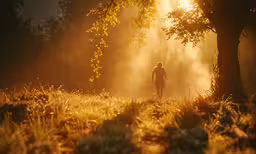 a person walking in the middle of a park