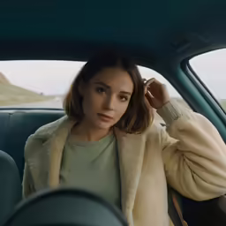 a woman leaning out the window in a car