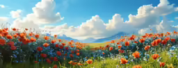 an impression of a field with flowers on a sunny day