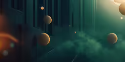 orange glowing balls in the air with some on