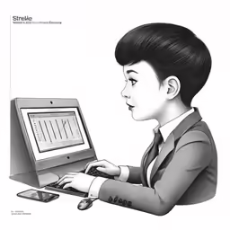 the young asian girl is looking at an old computer