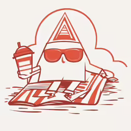 a white and red illustration of sunglasses, umbrella and sun block