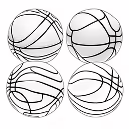 a drawing of basketballs in various lines,the four different shapes of basketballs