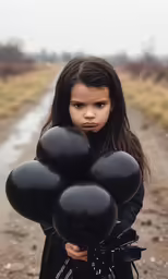 a young girl with balloons over her shoulder