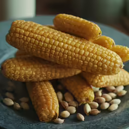 corn on the cob with nuts scattered on the plate