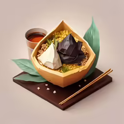 an elaborate tray holds some different food and chopsticks