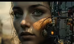 a woman with large gears on her face and a clock face