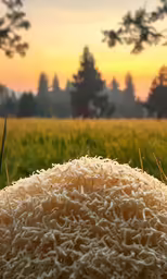 long stalks of wheat piled up on top of another grassy field