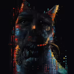 the face of a man with colored lines