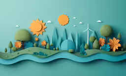 paper art scene with paper trees and blue sky