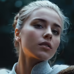 a beautiful woman wearing a white shirt and earrings