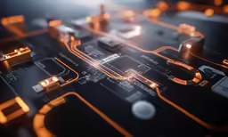 a computer component with glowing lights
