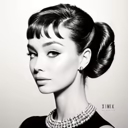 an asian woman wearing pearls and black dress