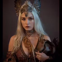 a woman with angel wings wearing a costume