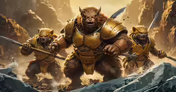 warcraft battle with the warcrafts, two large gorilla soldiers