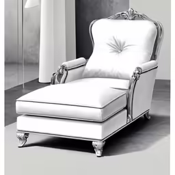 this is a white living room with a fancy arm chair