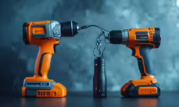 two electric drillers with wires attached to them