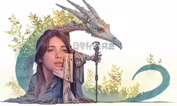 a drawing of a young girl in front of a dragon