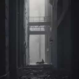 a man is sitting on a bench in a hallway