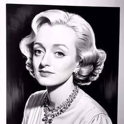 a drawing of a woman in a white dress with pearls on her collar