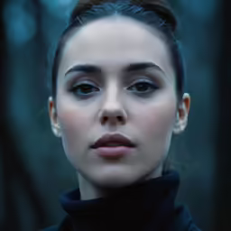 a young woman with dark makeup is staring at the camera