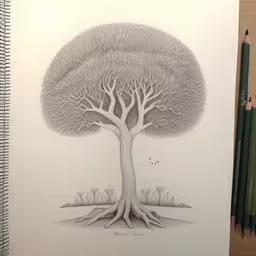 a pencil drawing of a tree on top of paper