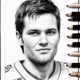 an image of a drawing of a male in front of pencils