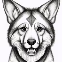 a black and white drawing of a dog with a very sharp nose,the head and neck of a fox is shown