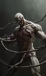 a skeleton body is wrapped in branches
