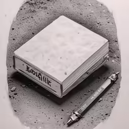 a notebook and some pen laying on a beach