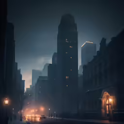 a city street in the dark at night