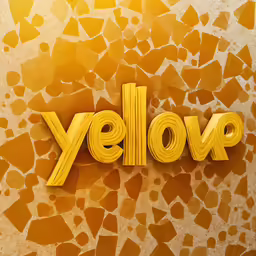the word yello spelled with yellow wood against a gold patterned wall