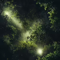 the light shines brightly through the branches of a tree