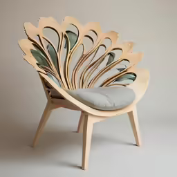 a wooden chair sitting on top of a white floor
