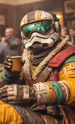 a person dressed in the same outfit and wearing a helmet