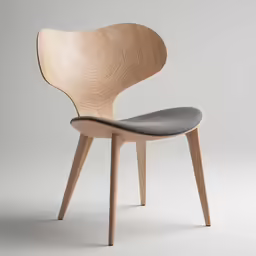 an image of a wooden chair with a gray cushion
