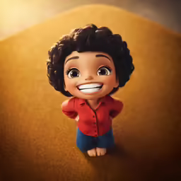 an animated character made from cardboard with a smile on her face