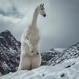 an image of a white horse that is standing in the snow