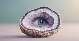 a piece of fruit has an eyeball inside of it