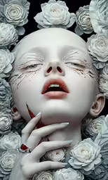 an illustration of a woman with rose petals around her head and hands