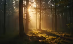 some tall trees and some plants in a forest