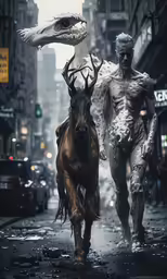 a man is running with an animal beside him