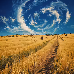 an image of a field with clouds and a trail