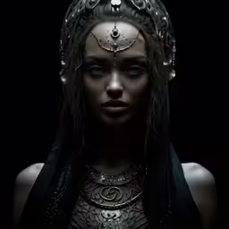 a woman wearing an elaborate crown and posing for a photograph
