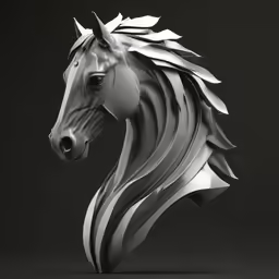 a metal horse head on a black background