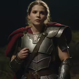 a woman in a gladia suit with a sword