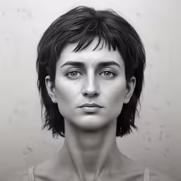 this woman is an alien looking human model with hair flowing back to the side