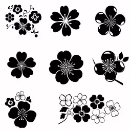 different black and white flowers with the same background,flowers with different black outlines for tattoo