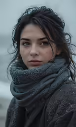 a close up of a person with a scarf